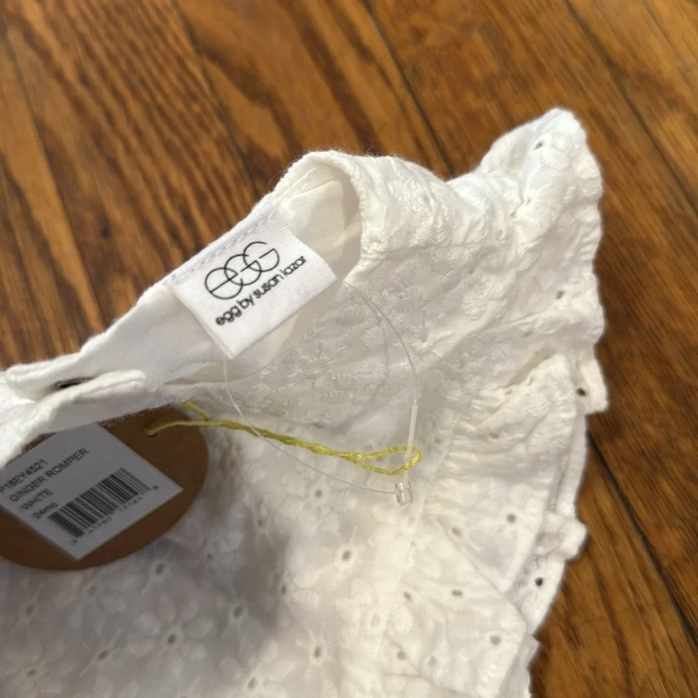 NWT EGG by Susan Lazar White Eyelet Baby bubble ginger Romper 100% cotton 18/24